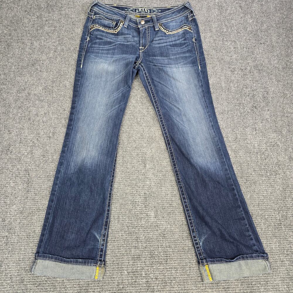 Ariat Amber Jeans Womens 30L  Blue Bootcut Western Embroidered Cuffed